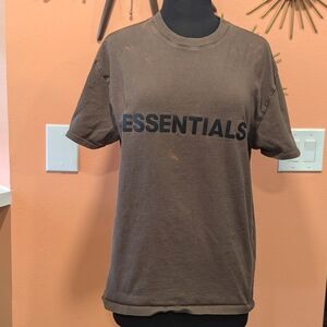 Essentials Fear Of God XS Men's Tee Distressed Thrashed Streetwear Brown T-shirt